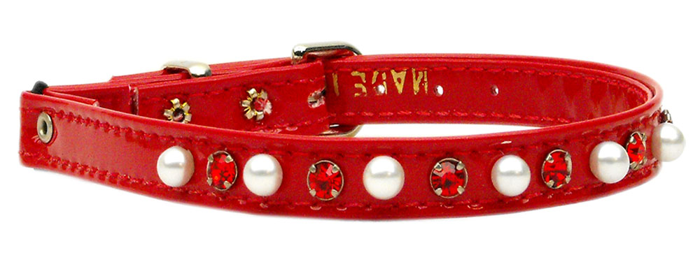Cat Safety w/ Band Patent Pearl and Crystals Red 12
